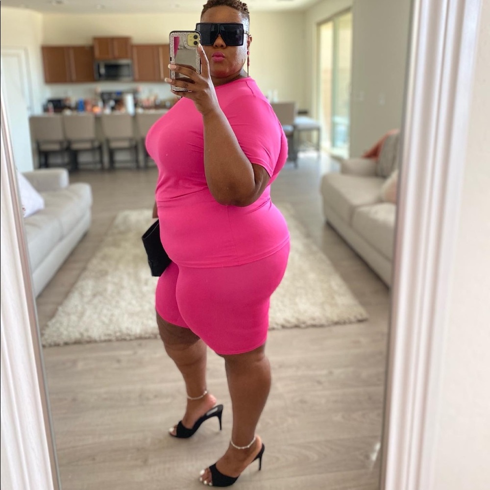 Hot pink 2 piece biker set